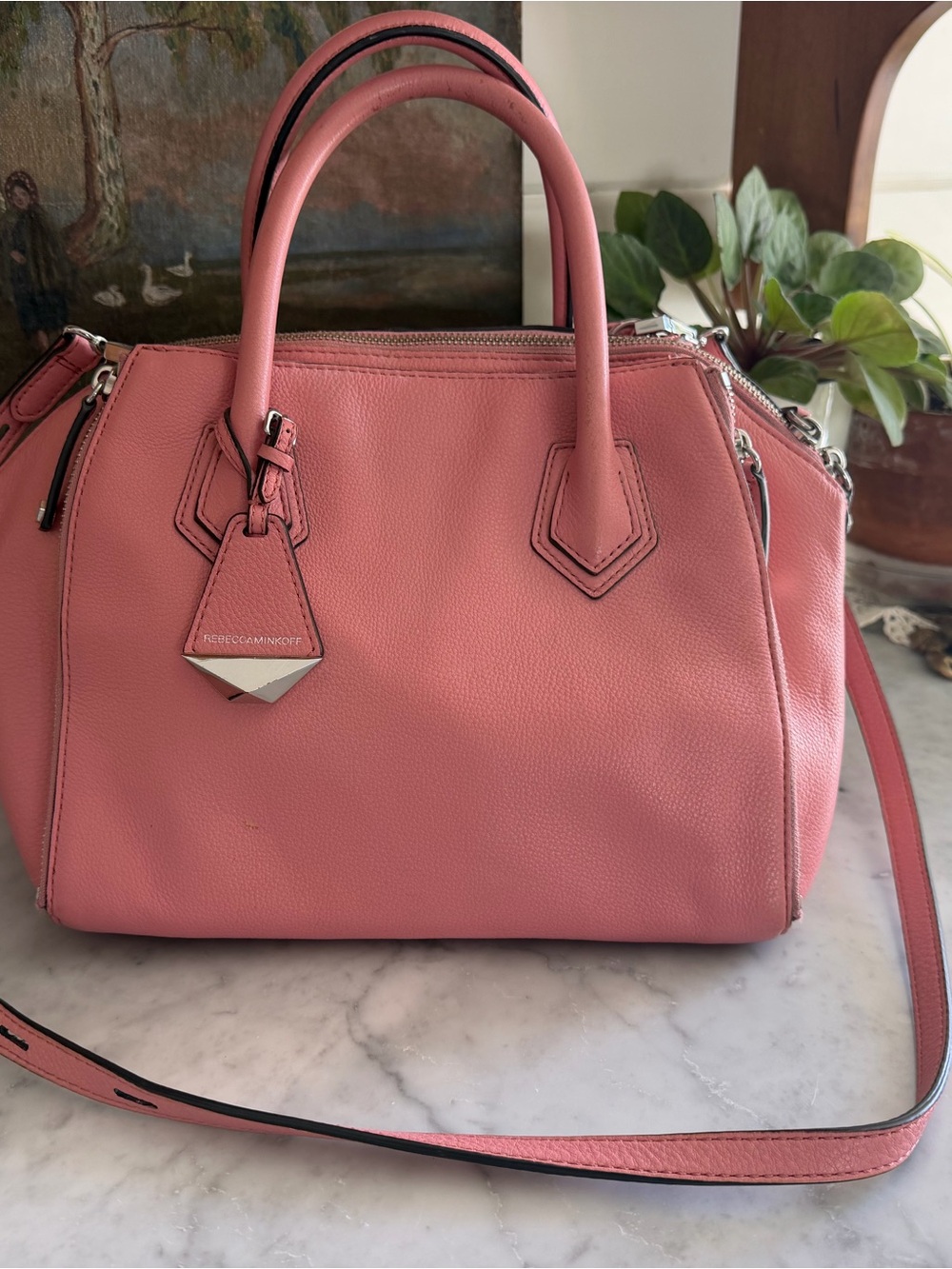 Rebecca Minkoff Rose Pink Pebbled Leather Satchel with Shoulder Strap